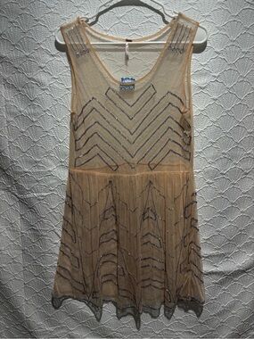 NWT Free People Intimately Beaded Mesh Tunic Dress Medium Peach Sleeveless Boho